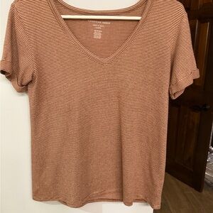 American Eagle Outfitters Women's Pink and Brown Striped Tee